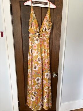 Luxxel Mustard Yellow Maxi Dress with Floral Print